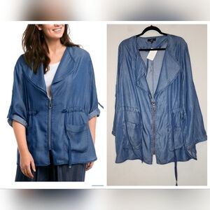 NWT Ellos Blue Chambray Tencel Lyocell Jacket. Roll-tab sleeves. Size 24. 3X.
